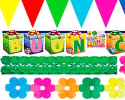 Originali festoni monocolore e fantasia | Bandierine in PVC | Banner augurali | Addobbi in carta